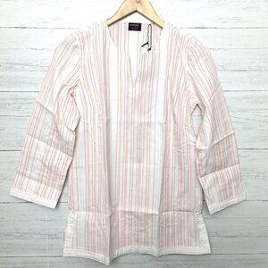 New UNTUCKit Women's Tunic Top Peach Stripe Durfort Cotton 3/4 Sleeve size 4